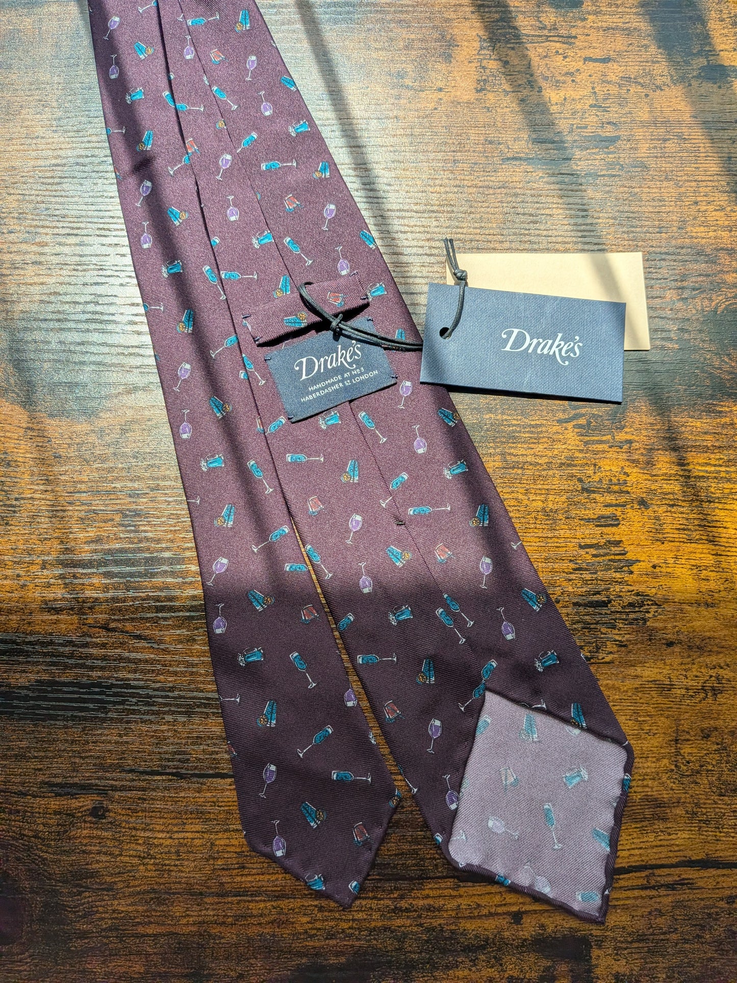 Drake's Cocktail Purple Motif Handmade Silk Ties