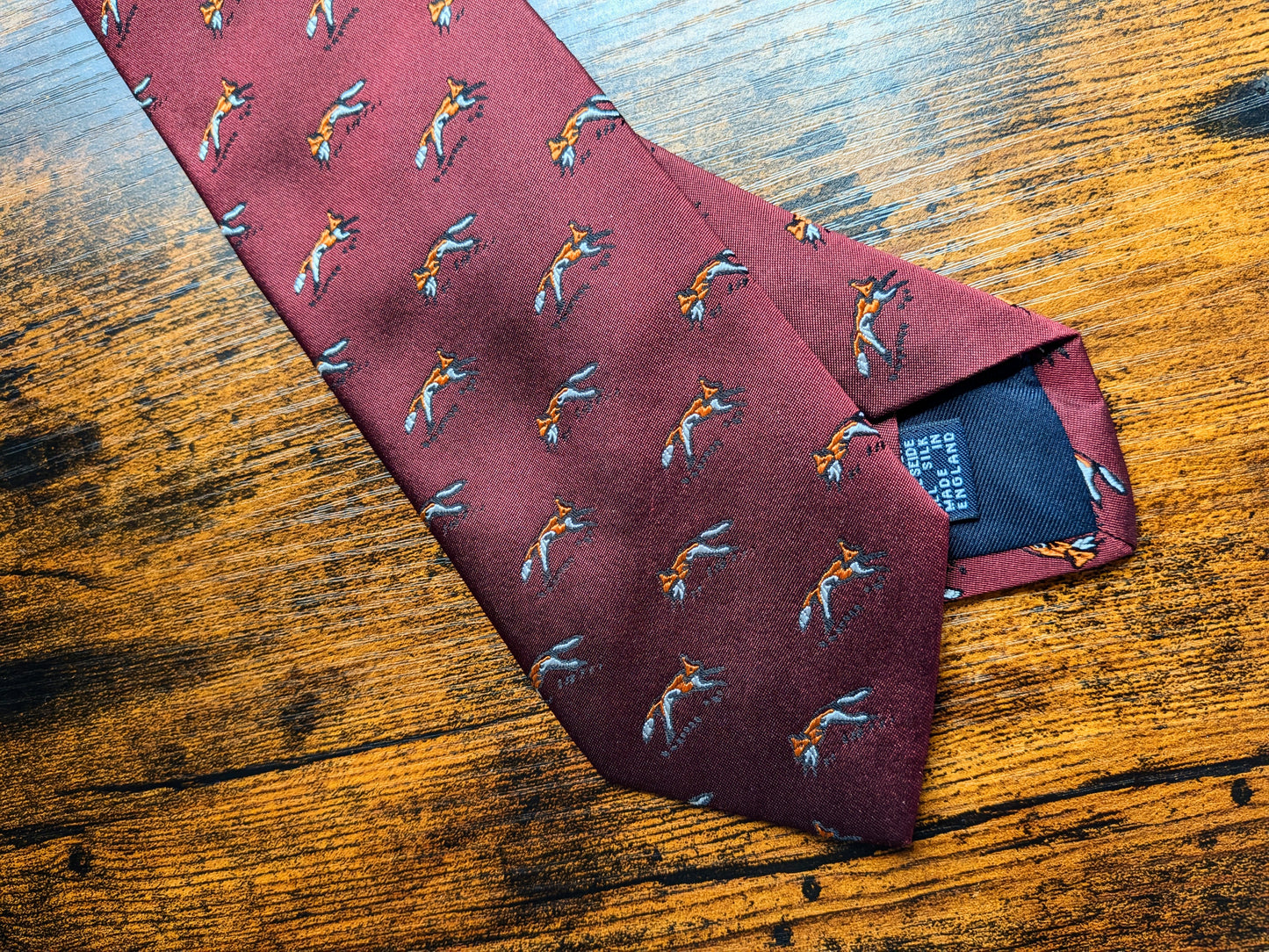 Drake's Burgundy Fox Motif Handmade Silk Ties