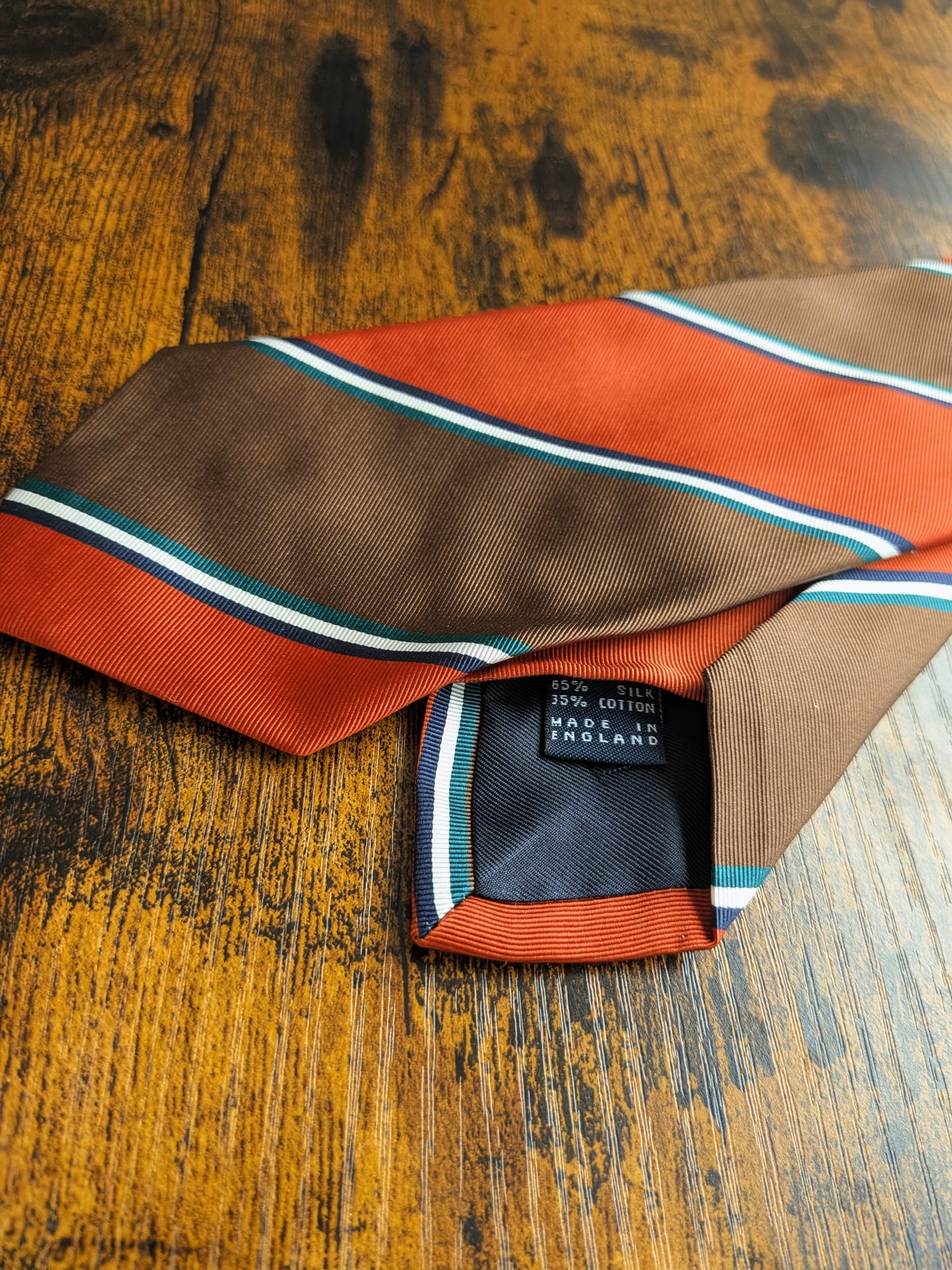 Drakes Orange Greene Striped Handmade Silk Tie With Tag