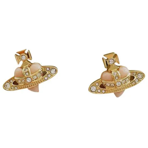 Vivienne Westwood Reverse Heart Studs Earrings Rose Opal Enamel/Gold/Crystal