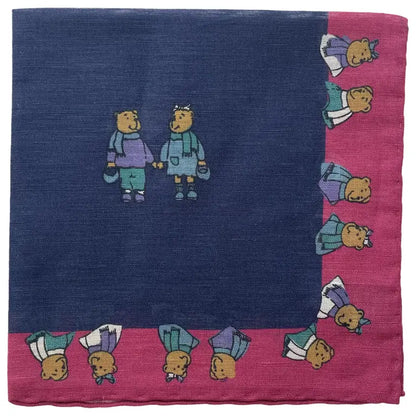 Drakes Linen/Cotton Teddy Bear Print Pocket Square Limited Edition