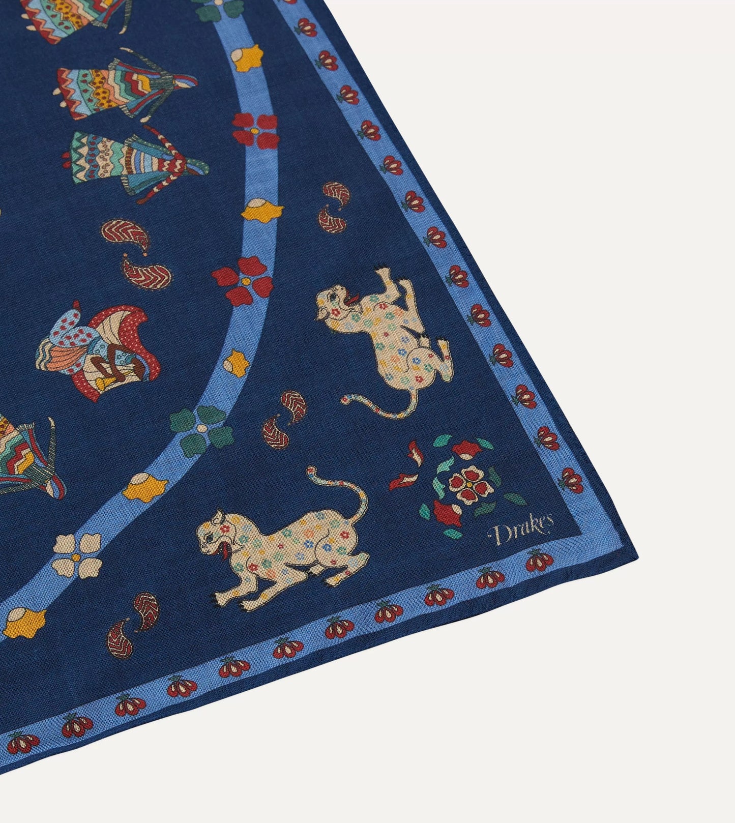 Drake's Mughal Leopards Graphic-pattern Wool Silk Blend Bandana