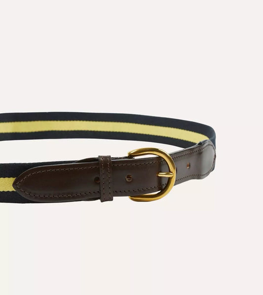Aimé Leon Dore x Drakes Stripe Webbing Leather Belt with Brass Buckle
