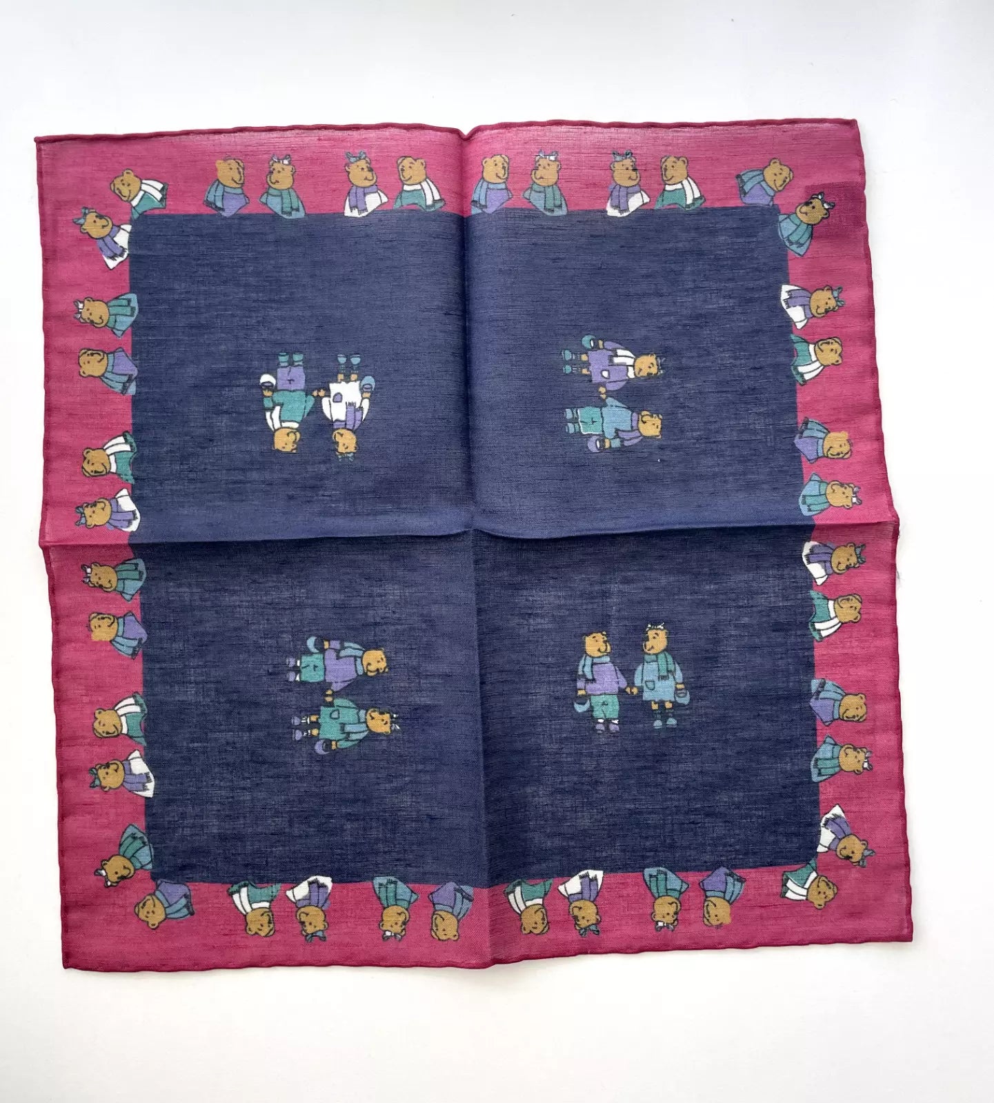 Drakes Linen/Cotton Teddy Bear Print Pocket Square Limited Edition