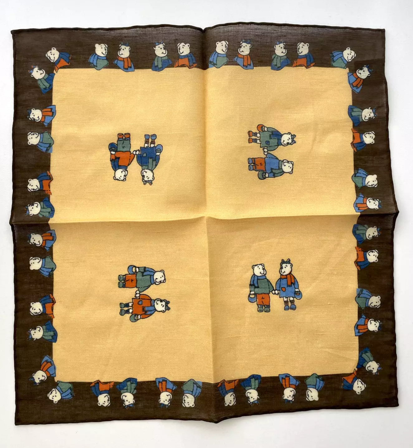 Drakes Linen/Cotton Teddy Bear Print Pocket Square Limited Edition