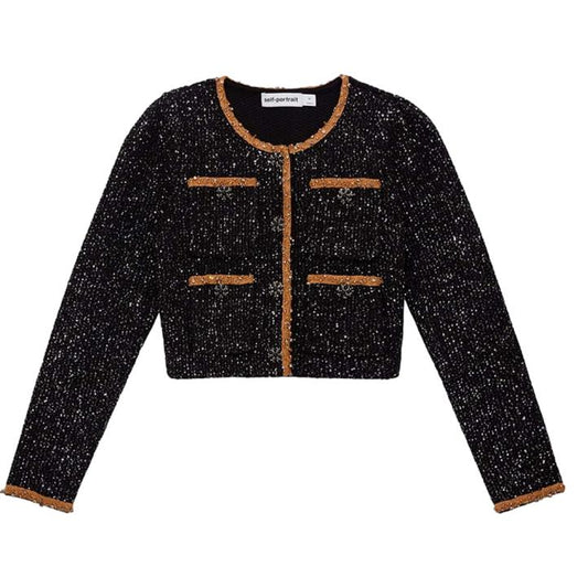 Self-Portrait Sequin Knit Crop Cardigan