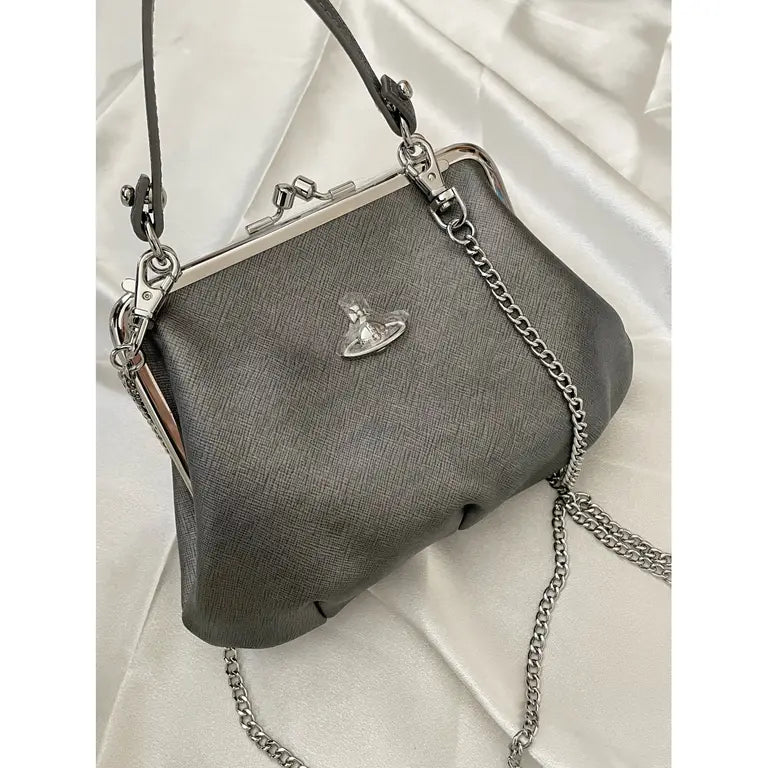Vivienne Westwood Granny Frame Saffiano Leather Bag Anthracite