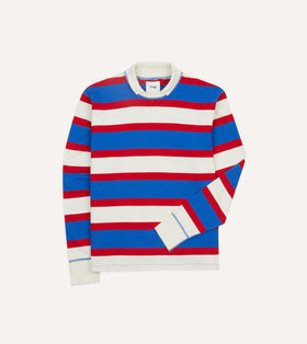 Drakes Navy, White and Red Stripe Mock Collar Long-Sleeve Jersey