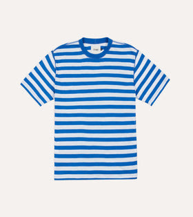 Drakes Blue and White Lightweight Cotton Crew Neck Hiking T-Shirt