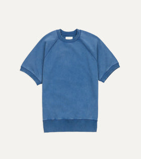 Drakes Indigo Short Sleeve Crew Neck Cotton Sweatshirt