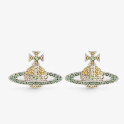 Vivienne Westwood Kika Silver Earrings Yellow/Green With Original Box